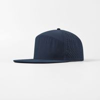 Venta al por mayor de 6 paneles personalizados de pico plano azul marino impermeable estructurado bordado logotipo láser agujero perforado Snapback gorra