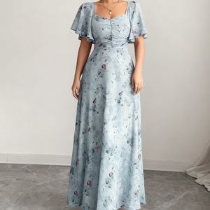 Robes élégantes pour femmes à manches lotus imprimées et ajustées, tendance - Product Image 3