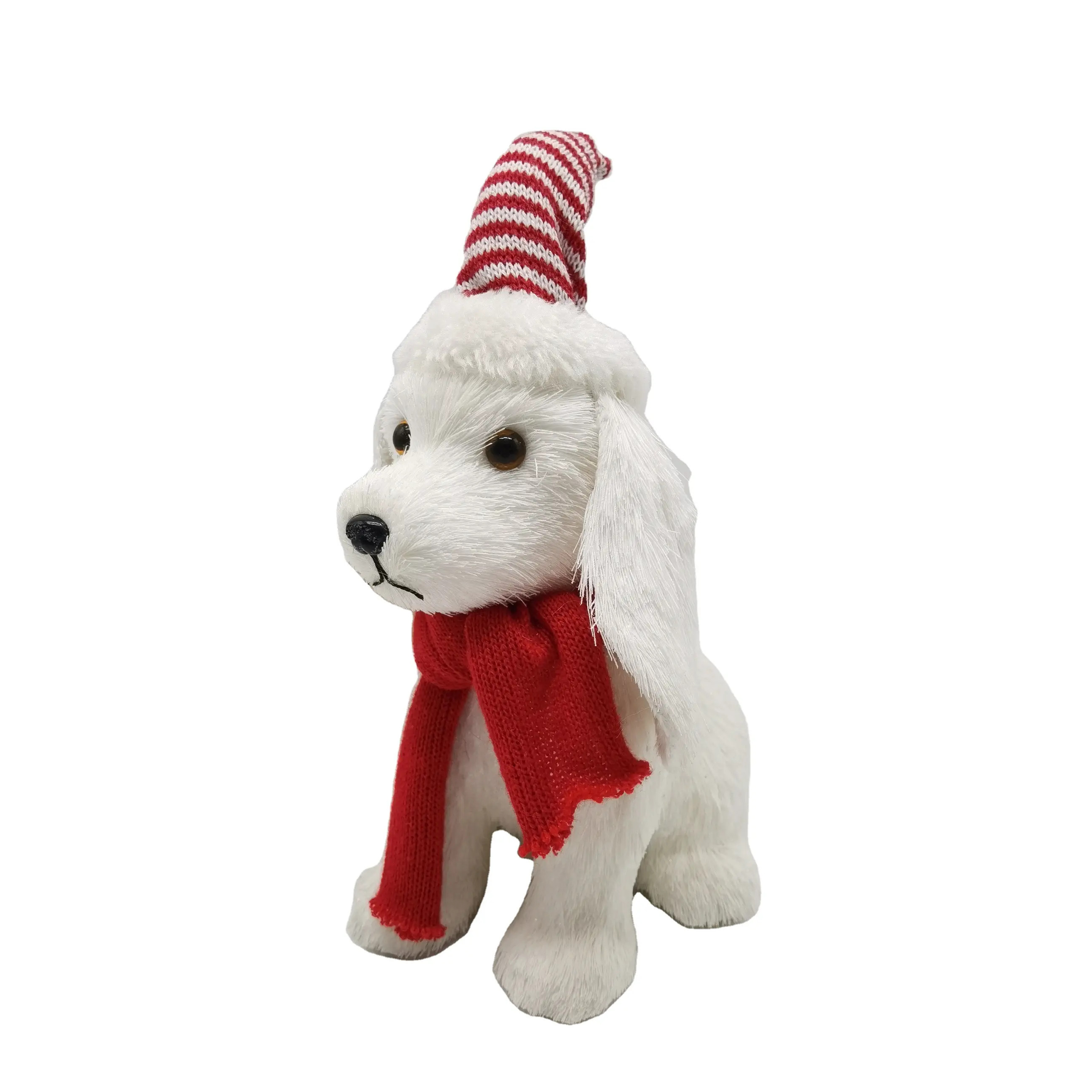 メリークリスマスギフト卸売11 "白い犬のフィギュア装飾品クリスマス帽子ホームオフィス屋内装飾用品