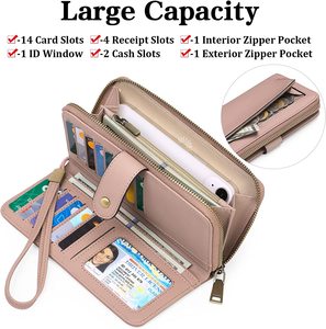 Luxury Long Leather RFID Blocking <b>Zip</b> <b>Around</b> Card Money Phone Ladies Clutch <b>Purse</b> Wristlet Wallet for Women - Product Image 5