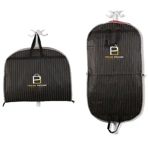 wholesale cheap new trendy durable eco friendly reusable stripe black suit bags strong washable suit cover garment bag nature