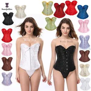 Front Zip Or Busk Closure Bridal Bra Bustier Corset Top For Women Jacquard & Brocade Lace Up Boned Slimming Corsets Ann Cherry