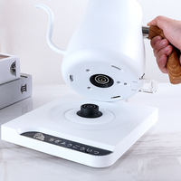 Bouilloire électrique intelligente en acier inoxydable de 1 litre avec bec flexible col de cygne et poignée longue, design moderne et minimaliste pour la préparation de boissons