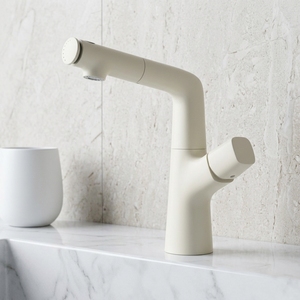Robinet de lavabo HONGDEC blanc chromé extractible, réglable en hauteur, avec bec rotatif à 360 degrés, double sortie d'eau, mitigeur chaud/froid - Product Image 4