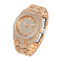 Montre de luxe à quartz avec date, style hip-hop, dorée, entièrement sertie de diamants, ciel étoilé, montres pour hommes, bracelet