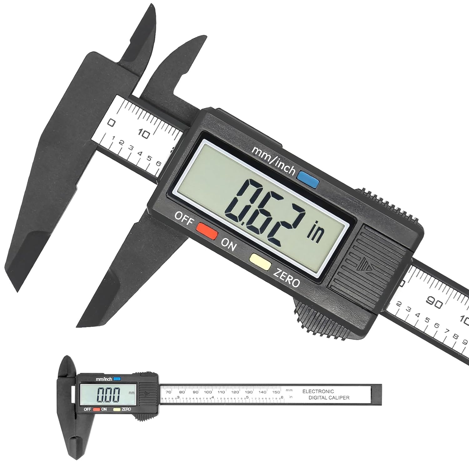 전자 디지털 버니어 캘리퍼스 0-150mm/0-6 "플라스틱 탄소 섬유 LCD 화면 디스플레이 캘리퍼스 고정밀 0.1mm