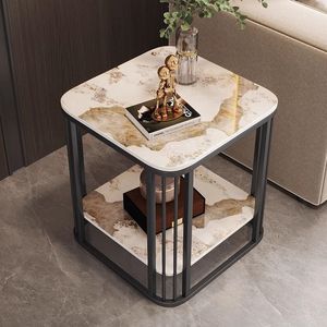 Minimalist Marble <b>Side</b> <b>Table</b> Square Double Layer Living Room Coffee <b>Table</b> Modern Design <b>High</b> End Decor - Product Image 3