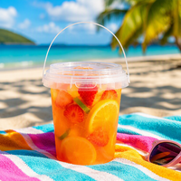 Teguan Gobelets jetables en PP pour boissons froides, avec couvercles, pailles et poignées, 34 oz 1L, pour fêtes, piscine, pique-nique