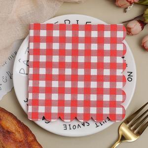 Serviettes en <span class=keywords><strong>papier</strong></span> jetables 2 plis en pâte de bois vierge avec bord irrégulier imprimé au laser motif à carreaux – 20 pièces pour fournitures de fête - Product Image 1