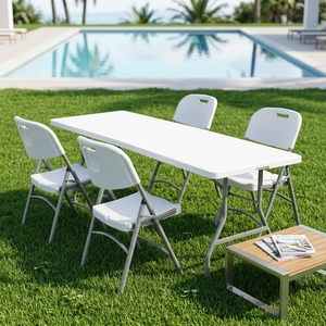 Tavolo in Plastica Solida Impermeabile da 6 Piedi, Gambe Fisse, Impilabile Ideale <span class=keywords><strong>per</strong></span> l'esposizione di merci, buffet, <span class=keywords><strong>mercatini</strong></span> e raduni. - Product Image 1