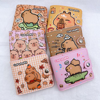 Dompet Kulit Capybara Model Kotak Leher Pendek Motif Cetak Lucu, Lipat, Tempat Kartu, Desain Kancing, Penyimpanan Koin, Laris Manis