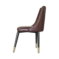 Chaise de salle à manger en cuir PU, style moderne et luxueux, rembourrée, couleur chocolat brun, avec pieds en métal noir, pour hôtel, café