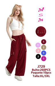 J729 Pantaloni Cargo da Donna in Maglia a Vita Media Vestibilità Ampia Lunghezza alla Caviglia Tinta Unita con Coulisse Casual per Autunno - Product Image 3