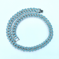 Collier Hip Hop avec chaîne en diamant bleu, mode Hip Hop, chaîne en cristal, strass complet, bijoux de luxe pour femmes et hommes, 10mm, 13mm