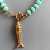 Nouveau collier en acier inoxydable naturel avec fermoir marin, perles multicolores en verre arc-en-ciel et jade, et breloque poisson DIY