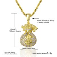 Nouveau Collier Pendentif Chaîne Sac à Monnaie Dollar Américain en Cuivre Plaqué Or et Zirconium, Accessoires Hip-hop Transfrontaliers