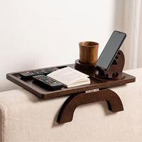 Plateau en bois alimentaire, compatible 360° °   Support rotatif pour tasse et téléphone, table d'accoudoir pliable, plateau de canapé réglable en bois