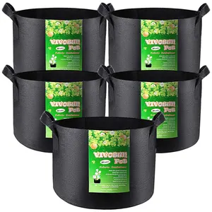 5-Packed 3 5 7 10 15 20 25 30 50 100 Gallon Plant Grow Bags Heavy Duty Thickened Nonwoven Fabric Pots With Handles