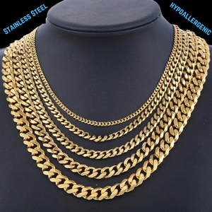 Collier à chaîne en acier inoxydable Miami pour hommes 3mm 5mm 6mm 7mm étanche hip hop plaqué <span class=keywords><strong>or</strong></span> 18 ct cubain gourmette lien bijoux Vente en gros - Product Image 1