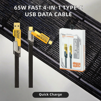 Cable de Datos SDL de 65W 5A con Carga Rápida 4 en 1, Tipo-C y USB, con Malla de Nailon y 2 Puertos para iOS y Auriculares