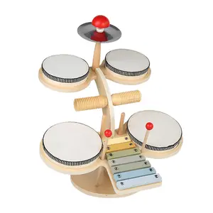 Brinquedo de madeira para crianças, instrumentos de percussão musical, harpa, gongs, tambor de mão para bebês, brinquedo para meninos e meninas