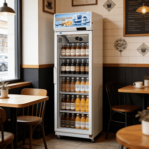 Réfrigérateur commercial à air refroidi avec compresseur de marque, contrôle LED, contrôle mécanique de la température, étagères réglables, porte en verre - Product Image 1