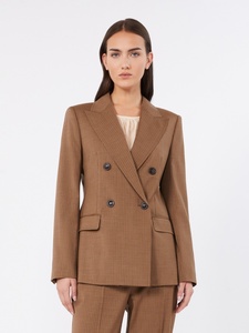 Women Camel Brown Pinstripe Double Breasted Blazer Suit Peak Lapel <b>Wool</b> Formal Business <b>Pant</b> Suit Office Ladies - Product Image 1