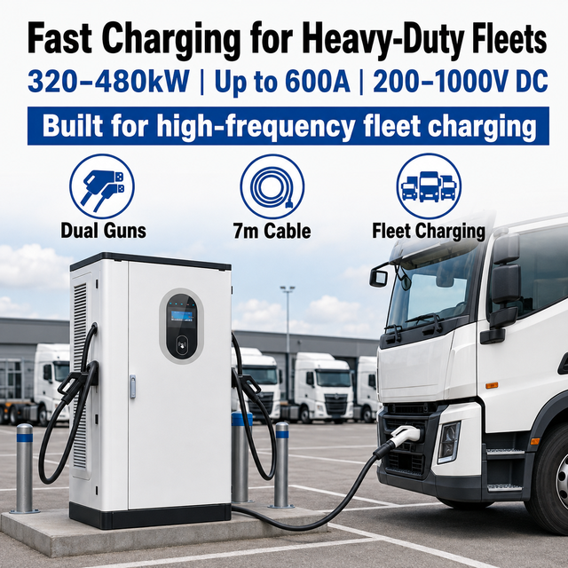 320kW 360kW 400kW 480kW Commercial DC Fast Charging Station Dual Gun 7m Cable IP54 for Heavy Duty Electric Truck Fleet
