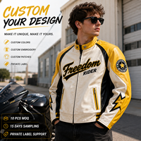 Blouson Moto Vintage en Cuir PU pour Homme, Faible MOQ, avec Empiècements, Logo Brodé Personnalisé et Patch Appliqué pour Marque Urbaine