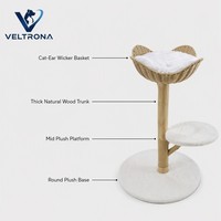 Arbre à chat avec panier en osier oreilles de chat, base en peluche, tronc en bois et perchoir, mobilier d'escalade d'intérieur, vente en gros