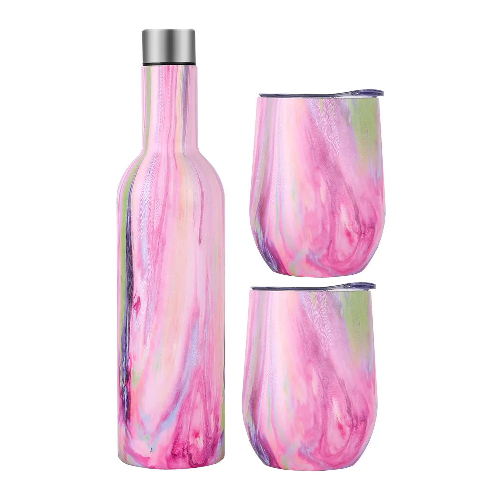 Stainless Steel Sublimation 500ml Wine Bottle And Two 12oz Egg Shape Wine Tumbler Gift Set In Box