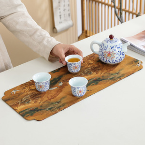 Traditional Chinese Tea Mat Waterproof Dry Brewing Pad Non Slip Zen Style Table Runner For Kung Fu Tea Set - Product Image 1