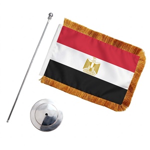 Drapeau de table Égypte 14x21cm avec franges dorées, mini drapeau de bureau en polyester personnalisé avec base en métal, vente en gros - Product Image 3