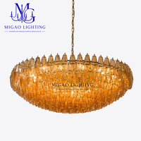Lustre en verre côtelé doré ambre de style médiéval français, suspension de luxe léger pour villa, salon, salle à manger, plafond haut, décoration intérieure