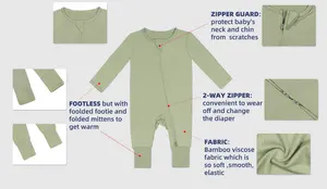 Wholesale Custom High Quality Unisex Double Zipper 95 Bamboo 5 Spandex Fabric Baby Romper