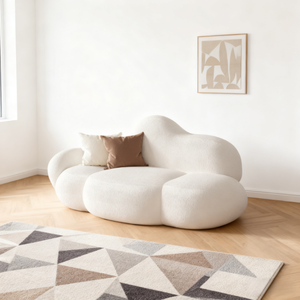 Canapé inclinable nuage français minimaliste moderne, revêtement en laine d'agneau haute résilience couleur crème, une place pour salon - Product Image 6