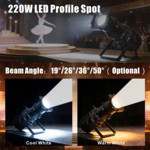 Preço de Fábrica 220W LED Spot de Perfil com CCT Ajustável 3200K-6500K DMX512 IP20 para Iluminação de Teatros, Estúdios de TV, Salas de Conferência e Palcos - Product Image 2
