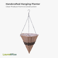 Panier suspendu en rotin fait main avec doublure en plastique et chaîne métallique pour véranda, terrasse, clôture, décoration bohème, vente en gros OEM