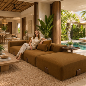 Sofá Seccional Modular Moderno Tapizado en Color Marrón Cálido para Sala de Estar o Junto a la Piscina - Product Image 2