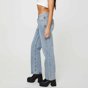Jeans droits taille haute délavés clairs pour femmes, bas décontractés pour tous les jours, streetwear - Product Image 3