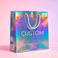 Sacs shopping en papier personnalisés avec logo imprimé laser holographique brillant, sacs cadeaux de luxe pour cosmétiques et vente au détail