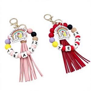 Nouveau style Porte-clés en perles de silicone arc-en-ciel pour la Fête <span class=keywords><strong>des</strong></span> Enseignants, Bracelet porte-clés 2-en-1 pour femme - Product Image 2