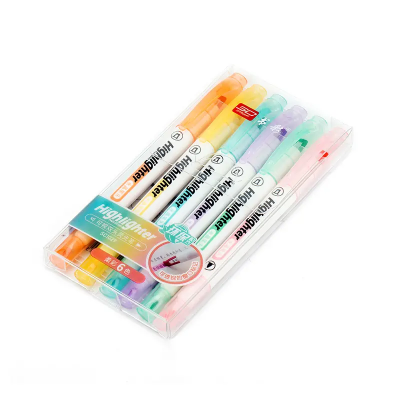 Promotional High Quality Creative Double Tips Colored Highlighter Marker Pens for Children