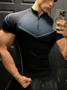 Men's Half Zip <b>Mock</b> <b>Neck</b> Compression T-Shirt Short Sleeve Quick Dry Gym Workout <b>Top</b> Breathable Fitness Bodybuilding Tee - Product Image 2