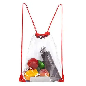 กระเป๋าช้อปปิ้งพลาสติกใสสำหรับกลางแจ้งกระเป๋าเป้สะพายหลังแบบรูดกันน้ำเป็นของขวัญตามสั่ง
