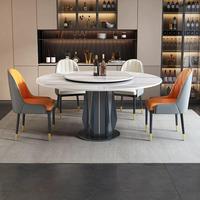 Ensemble de table à manger ronde moderne de luxe pour 6 personnes avec plateau en marbre, structure en bois, hauteur réglable pour hôtel, maison, bureau et salon
