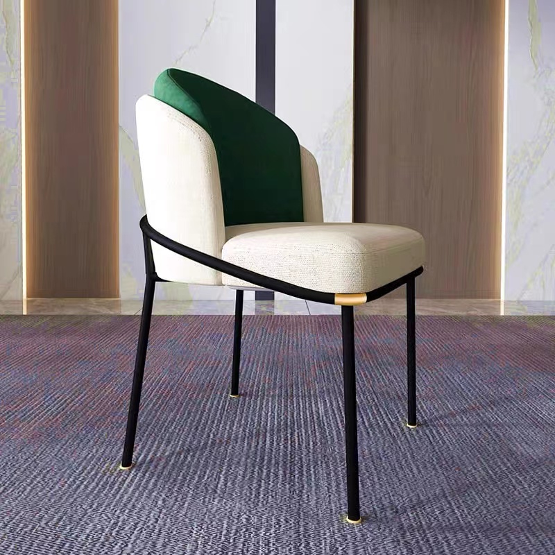 Home furniture modern light luxury custom linen woven fabric restaurant hotel cheap dining chair with metal legs