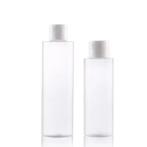 100ml 200ml 300ml Pet plastik don mat şeffaf yuvarlak şekil kozmetik şişe toner losyonu için disk kapağı ile/cilt bakımı