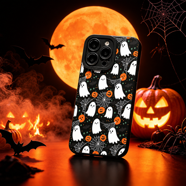 Halloween Funny Ghost Pumpkin Spider Web Two-in-One TPU+PC Mobile Phone Cases for 17 Pro Shockproof Ins Style