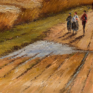 Dipinto a Olio 100% Fatto a Mano 20x24 Pollici, Arte Raffinata di Tre Persone in Campo Agricolo, Texture 3D, Soggetto Astratto, con Cornice - Product Image 1